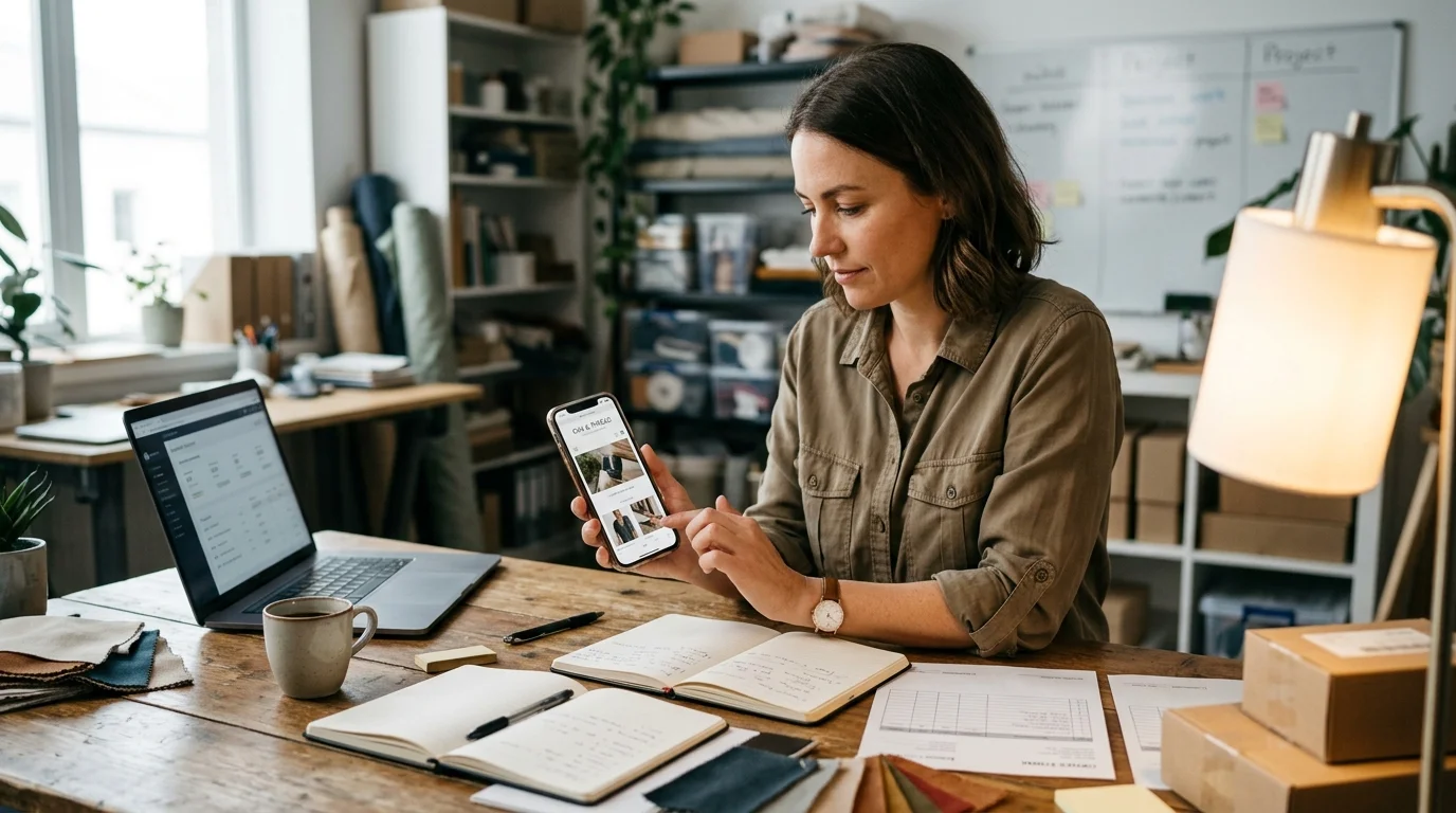 Small business owner checking mobile-friendly website for local SEO on smartphone