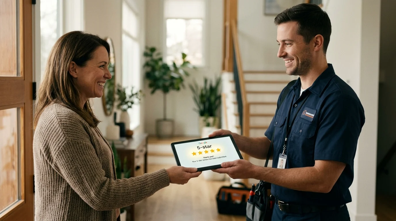 Customer leaving a 5-star Google review for a local small business